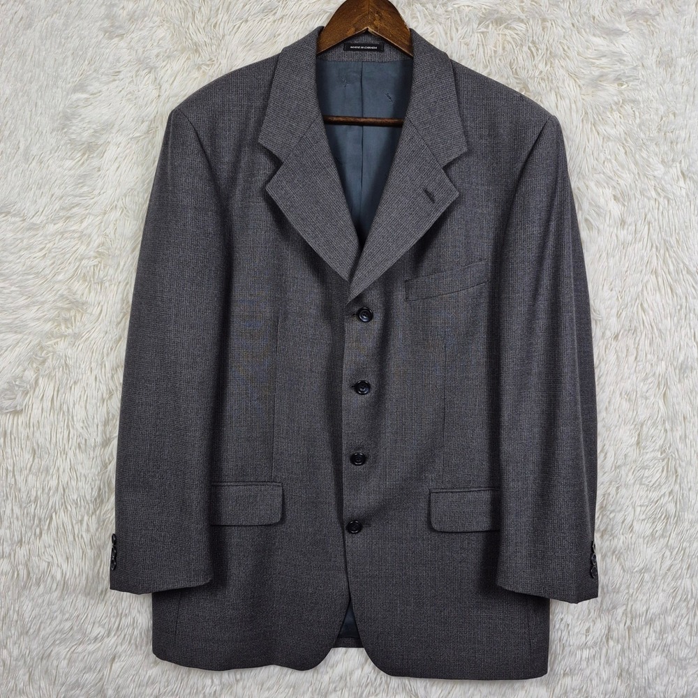 Vtg Yves Saint Laurent Mens Grey Worsted Wool 4-Button‎ Suit 44R Pants 36x32 YSL